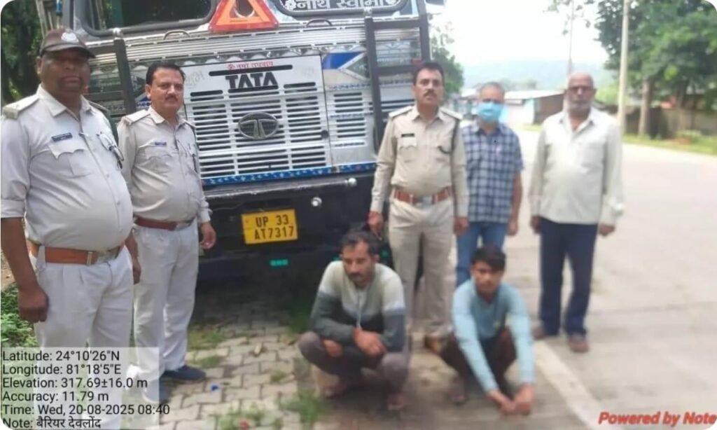 बैरियर में चेकिंग के दौरान पकड़ाया वाहन,ब्योहारी वनपरिक्षेत्र का मामला पुरानी टीपी से हो रहा था नीलगिरी लकड़ी का परिवहन ;