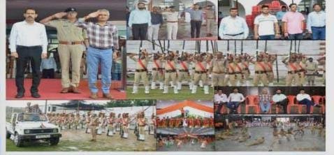 Parade during the final rehearsal at Rajmata Chunkumari Stadium, Singrauli