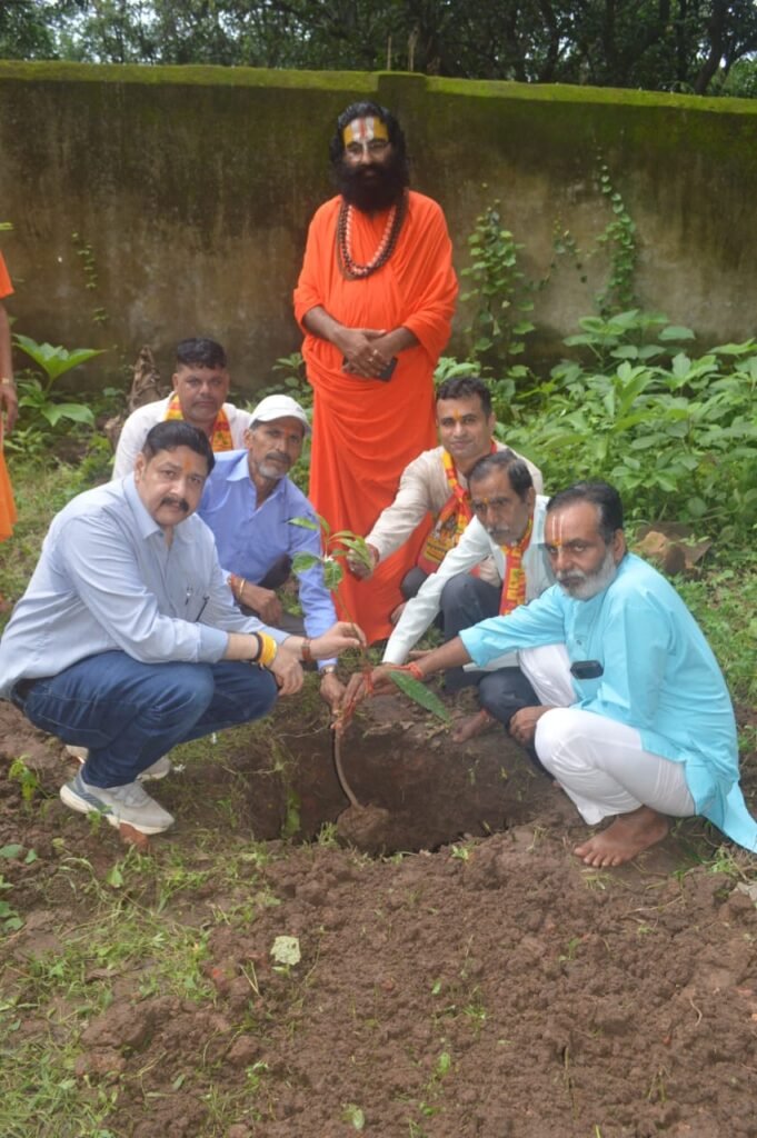 Participants at the tree-planting programme in the Tridandi Math complex, Govindgarh